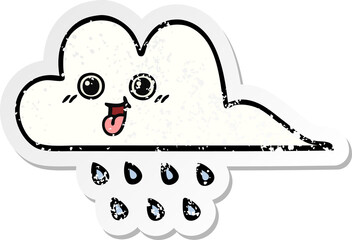 distressed sticker of a cute cartoon rain cloud