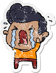 distressed sticker of a cartoon crying man
