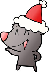 laughing bear hand drawn gradient cartoon of a wearing santa hat