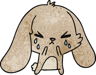 freehand drawn textured cartoon of cute kawaii sad bunny