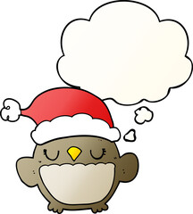 cute christmas owl with thought bubble in smooth gradient style