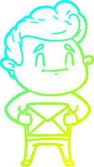 cold gradient line drawing of a happy cartoon man
