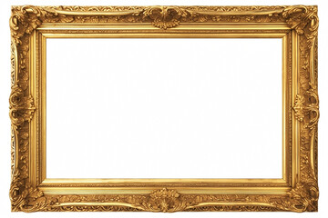 Gold Ornate Frame Isolated on White Background for Display or Decoration - obrazy, fototapety, plakaty