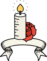 traditional tattoo with banner of a candle and a rose