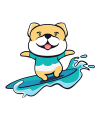 Playful Surfing Bulldog Cartoon