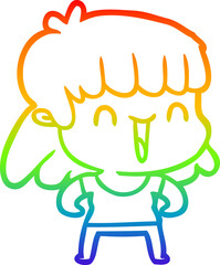 rainbow gradient line drawing of a cartoon woman