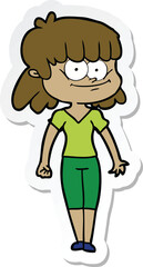 sticker of a cartoon smiling woman