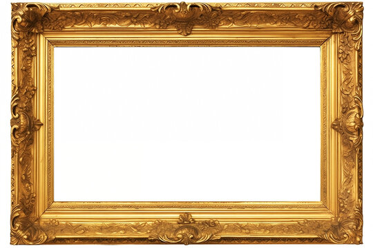Naklejka Gold Ornate Frame Isolated on White Background for Display or Decoration