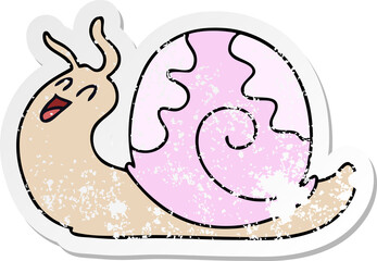 distressed sticker of a quirky hand drawn cartoon snail