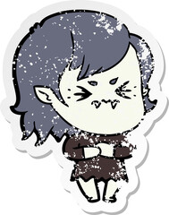 distressed sticker of a annoyed cartoon vampire girl