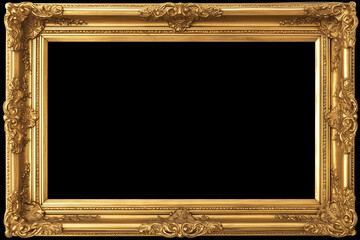 Gold Ornate Frame Isolated on black Background for Display or Decoration