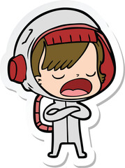 sticker of a cartoon astronaut woman explaining