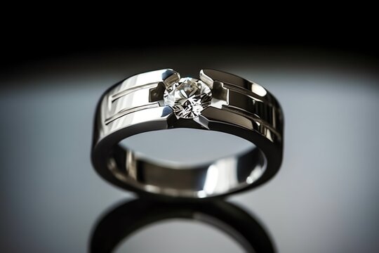Reflective 3d Engagement Ring, White Gold/Silver With Diamond. Generative AI