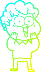 cold gradient line drawing of a cartoon happy man