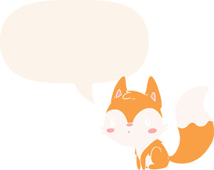 cute cartoon fox with speech bubble in retro style