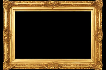 Gold Ornate Frame Isolated on black Background for Display or Decoration