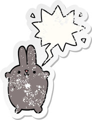 cartoon rabbit with speech bubble distressed distressed old sticker