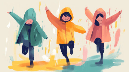 The joy on their faces as they splash around in the wet weather. Generative AI