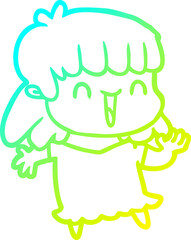 cold gradient line drawing of a cartoon woman
