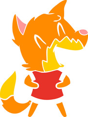 laughing fox flat color style cartoon