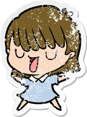 distressed sticker of a cartoon woman