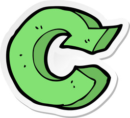 sticker of a cartoon recycling symbol