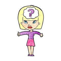 cartoon woman with question