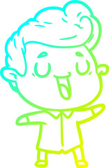 cold gradient line drawing of a happy cartoon man