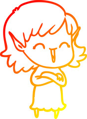 warm gradient line drawing of a cartoon elf girl