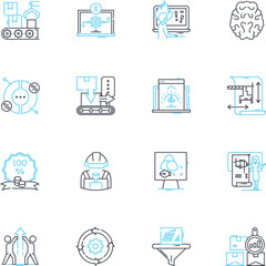 Fototapeta na wymiar Market research linear icons set. Insights, Demographics, Segmentation, Survey, Focus groups, Analysis, Competitors line vector and concept signs. Trends,Target audience,Data outline illustrations