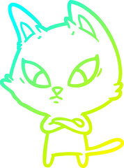 cold gradient line drawing of a confused cartoon cat