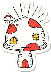 sticker of a tattoo style toadstool house