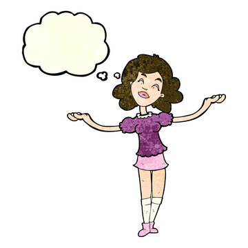 recommend clip art: cartoon woman taking praise with thought bubble