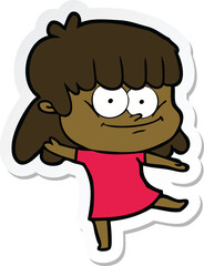 sticker of a cartoon smiling woman