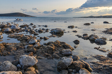 Fototapeta na wymiar scenic view of Yumru Koyu Bay and Bozolan Burnu Cape near Alacati (Izmir province, Turkey)