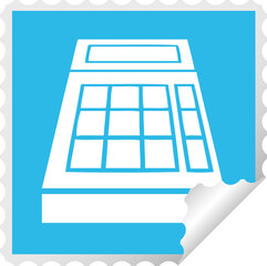 square peeling sticker cartoon of a school calculator