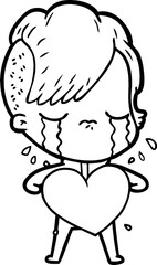 cartoon crying girl with love heart