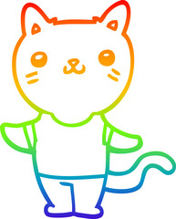 rainbow gradient line drawing of a cartoon cat