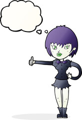 cartoon vampire girl giving thumbs up sign with thought bubble