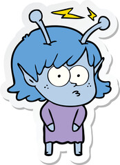 sticker of a cartoon alien girl