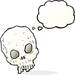 cartoon spooky skull with thought bubble