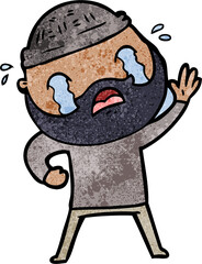 cartoon bearded man waving and crying