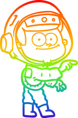rainbow gradient line drawing of a happy astronaut cartoon