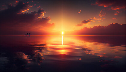 Beautiful sunrise over the sea. Sunset in sea Background. Sunrise in sea Background. Ai generated image