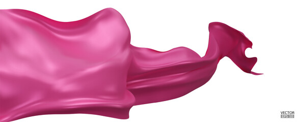 Flying pink silk textile fabric flag background. Smooth elegant pink Satin Isolated on white Background for grand opening ceremony. Pink curtain. 3d vector illustration