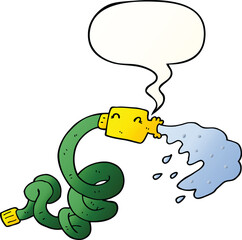 cartoon hosepipe with speech bubble in smooth gradient style