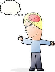 cartoon man with brain with thought bubble