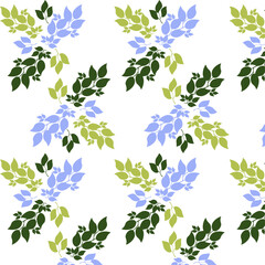 seamless pattern with green and blue leaves 