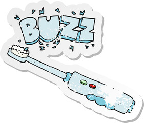 retro distressed sticker of a cartoon buzzing electric toothbrush