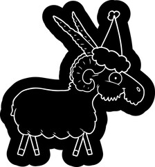quirky cartoon icon of a goat wearing santa hat